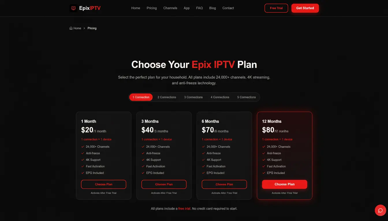 Epixs IPTV subscription pricing plans
